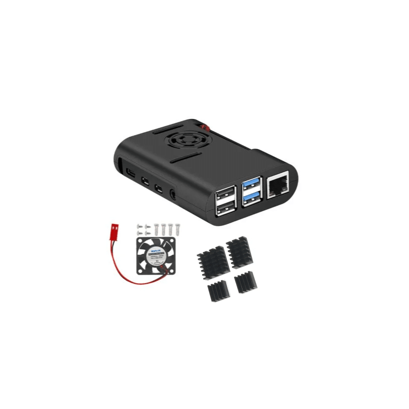 Caja para Raspberry Pi 4 B con ventilador y disipadores – RaspberryPi Chile