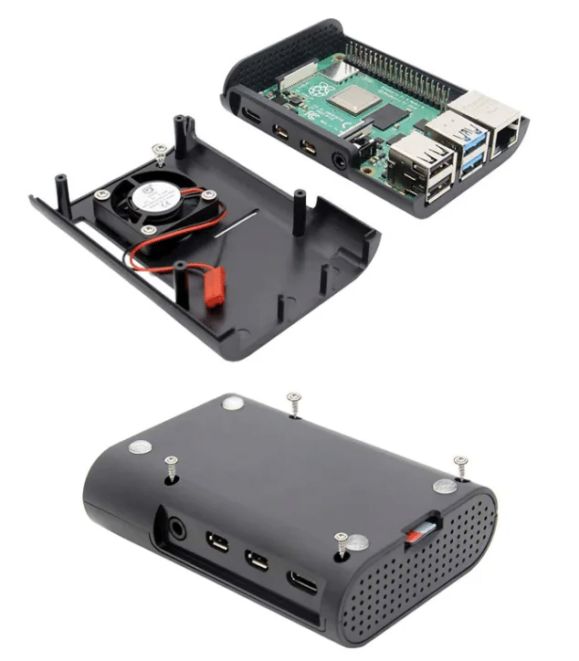 Caja para Raspberry Pi 4 B con ventilador y disipadores