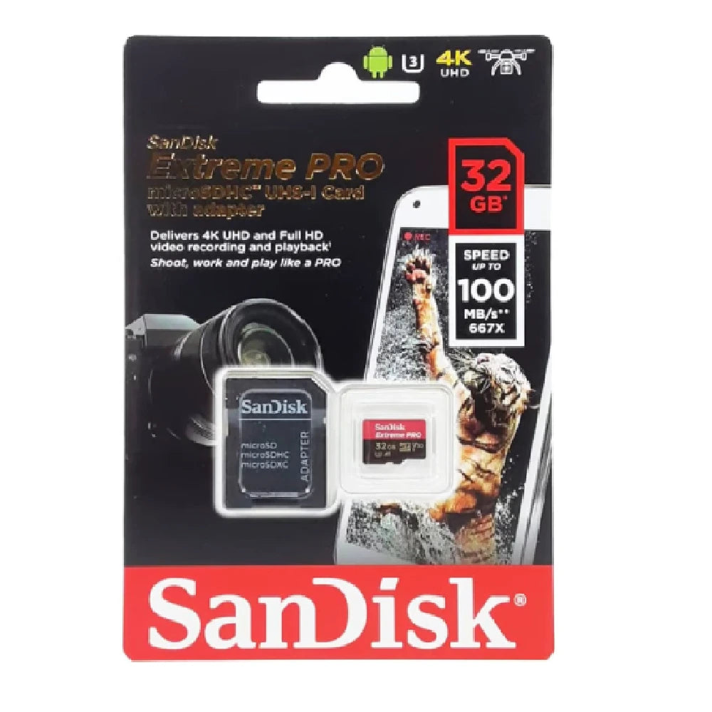 Memoria MicroSD 32GB Sandisk Extreme Pro U3 V30 4K Lectura 100MB/s Escritura 90MB/s