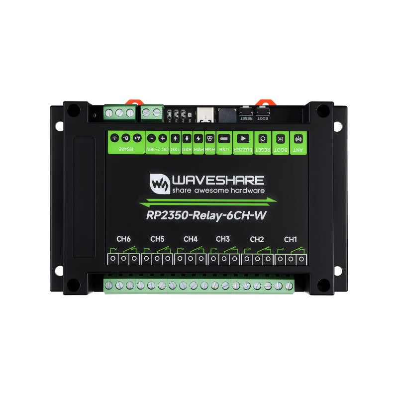 Módulo Relé Industrial RP2350 WiFi 6 Canales RS485 + Pico HAT y Riel DIN