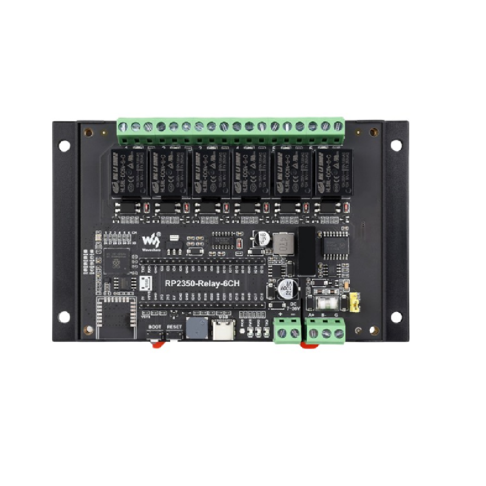 Módulo Relé Industrial RP2350 WiFi 6 Canales RS485 + Pico HAT y Riel DIN