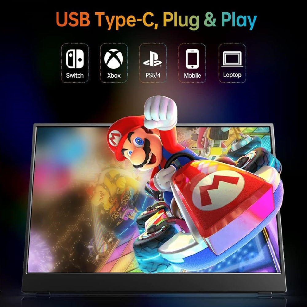 Monitor Portátil Vilva 15,6″ FHD 1080P IPS con USB-C HDMI Cubierta y Altavoces Negro