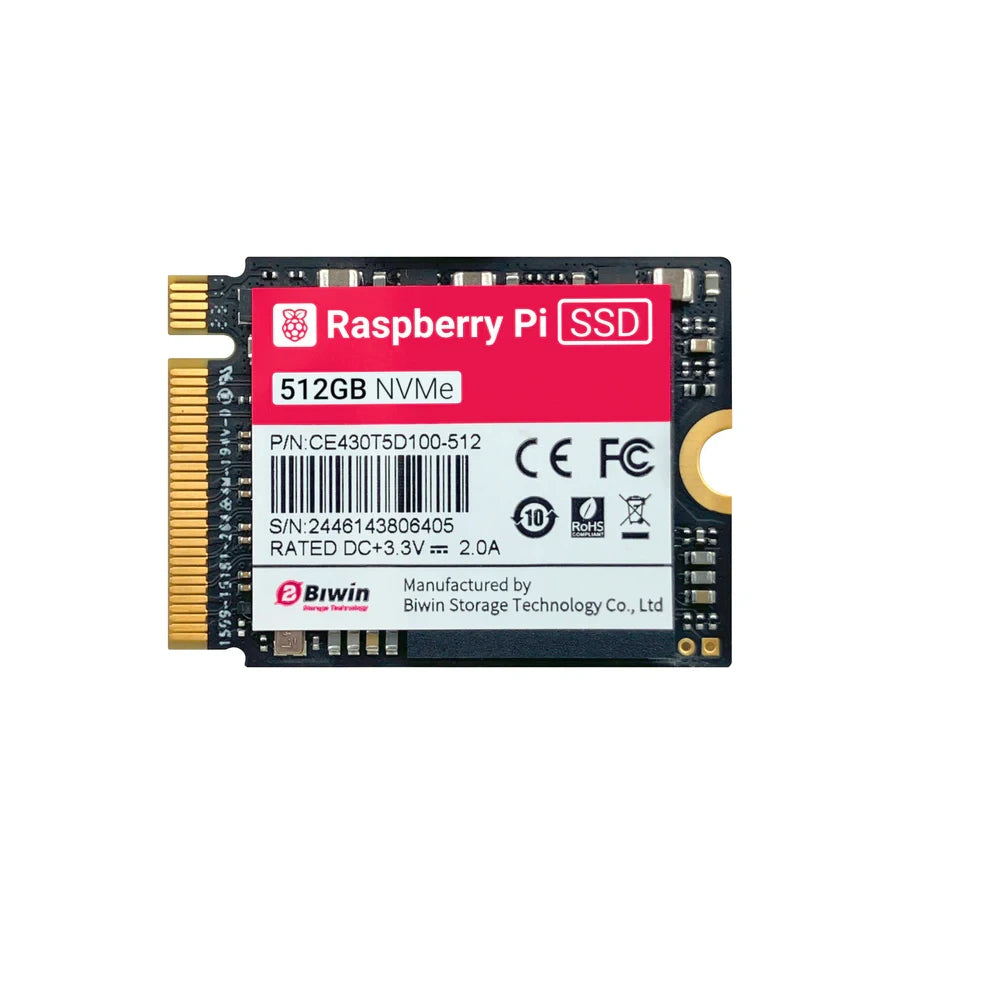 Unidad SSD 512GB Raspberry Pi - Interfaz PCIe Gen3 NVMe 2230 M.2